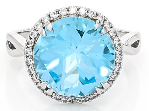 Texas Star Cut Sky Blue Topaz Rhodium Over Sterling Silver Halo Ring 6.99ctw