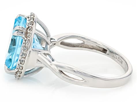 Texas Star Cut Sky Blue Topaz Rhodium Over Sterling Silver Halo Ring 6.99ctw