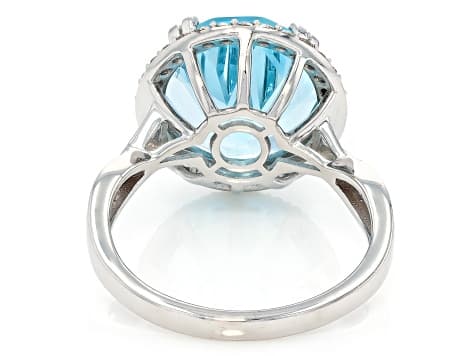 Texas Star Cut Sky Blue Topaz Rhodium Over Sterling Silver Halo Ring 6.99ctw