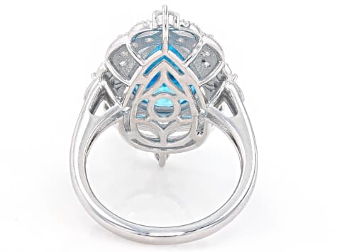 Swiss Blue Topaz with White Zircon Rhodium Over Sterling Silver Ring 5.41ctw