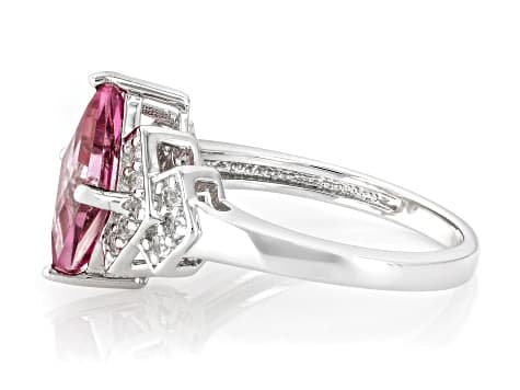 Rhombus Cut Pink Topaz with White Topaz Rhodium Over Sterling Silver Ring 2.37ctw