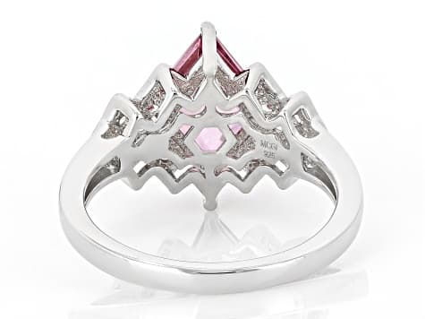 Rhombus Cut Pink Topaz with White Topaz Rhodium Over Sterling Silver Ring 2.37ctw