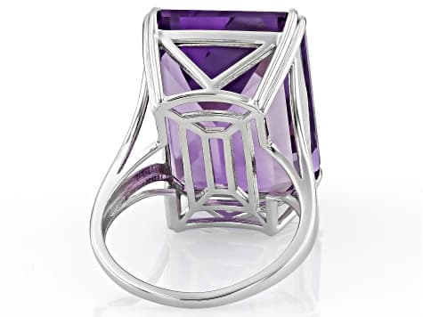 Purple Canela Amethyst Rhodium Over Sterling Silver Ring 17.00ct