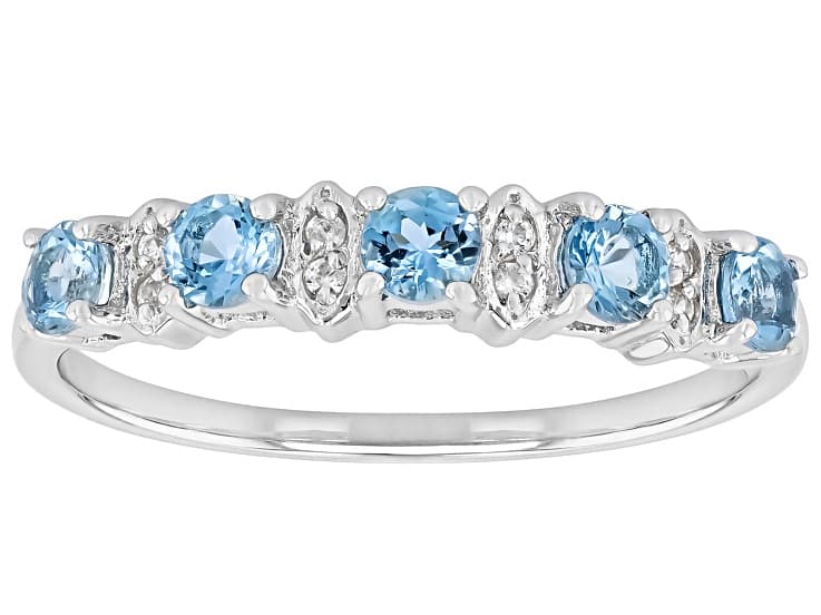 Blue Ofiki Nigerian Aquamarine With White Zircon Rhodium Over Sterling Silver Ring 0.47ctw