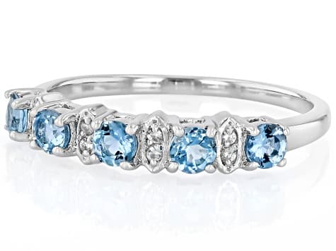 Blue Ofiki Nigerian Aquamarine With White Zircon Rhodium Over Sterling Silver Ring 0.47ctw