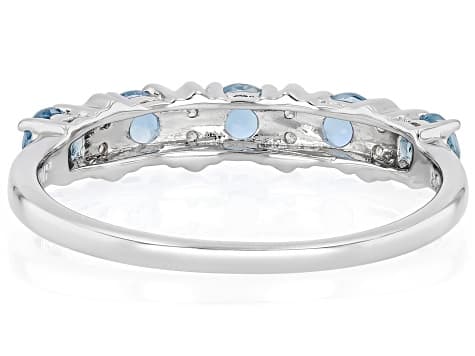 Blue Ofiki Nigerian Aquamarine With White Zircon Rhodium Over Sterling Silver Ring 0.47ctw