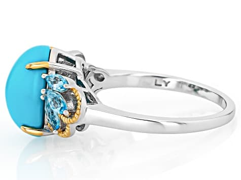 Blue Sleeping Beauty Turquoise Rhodium & 18K Yellow Gold Over Silver Ring 0.45ctw