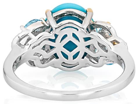 Blue Sleeping Beauty Turquoise Rhodium & 18K Yellow Gold Over Silver Ring 0.45ctw