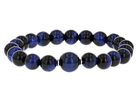 Multi-Color Tiger's Eye Rhodium Over Sterling Silver Stretchable Bracelet Set Of 3