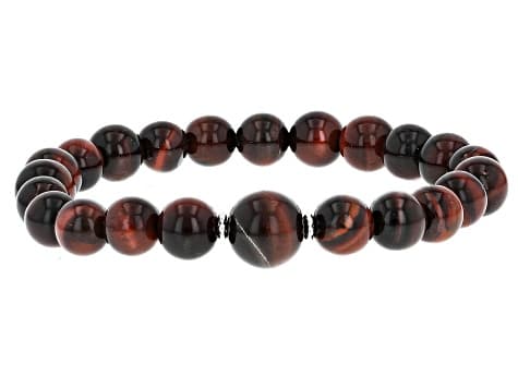Multi-Color Tiger's Eye Rhodium Over Sterling Silver Stretchable Bracelet Set Of 3