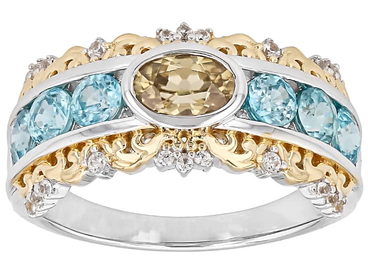 Yellow Zircon Rhodium and 18k Yellow Gold Over Sterling Silver Ring 2.10ctw