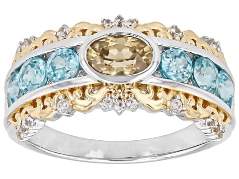 Yellow Zircon Rhodium and 18k Yellow Gold Over Sterling Silver Ring 2.10ctw