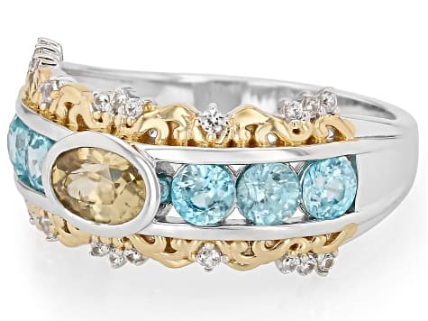 Yellow Zircon Rhodium and 18k Yellow Gold Over Sterling Silver Ring 2.10ctw