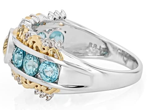 Yellow Zircon Rhodium and 18k Yellow Gold Over Sterling Silver Ring 2.10ctw