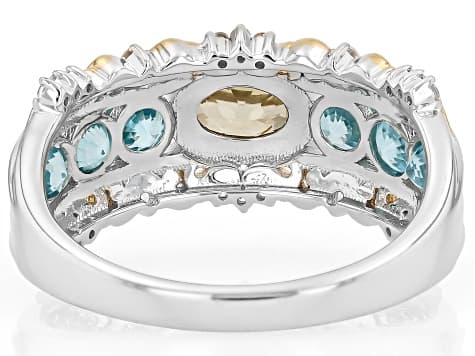Yellow Zircon Rhodium and 18k Yellow Gold Over Sterling Silver Ring 2.10ctw
