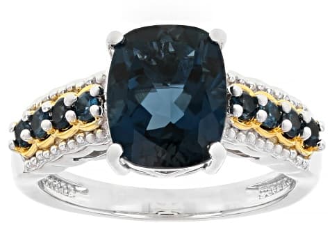 London Blue Topaz Rhodium & 18K Gold Over Sterling Silver Ring 3.67ctw