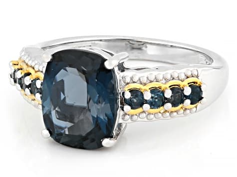 London Blue Topaz Rhodium & 18K Gold Over Sterling Silver Ring 3.67ctw