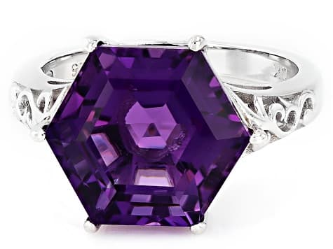 Purple Canela Amethyst Rhodium Over Sterling Silver Ring 5.19ct