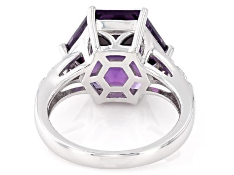 Purple Canela Amethyst Rhodium Over Sterling Silver Ring 5.19ct
