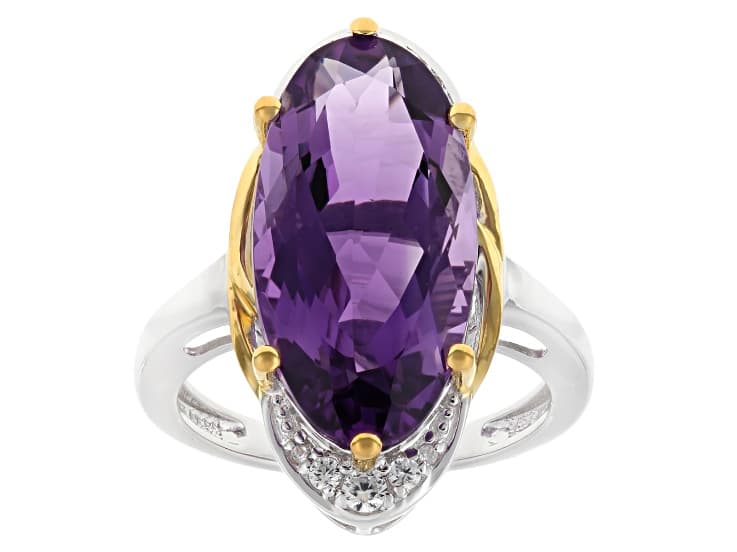 Purple Canela Amethyst Rhodium & 18K Yellow Gold Over Silver Ring 8.28ctw