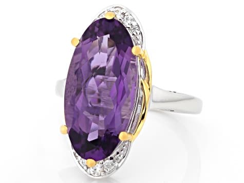 Purple Canela Amethyst Rhodium & 18K Yellow Gold Over Silver Ring 8.28ctw