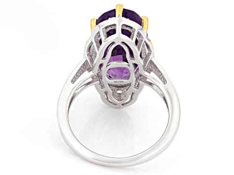 Purple Canela Amethyst Rhodium & 18K Yellow Gold Over Silver Ring 8.28ctw