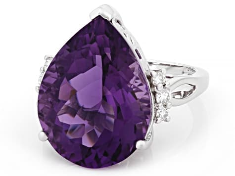 Purple Canela Amethyst Rhodium Over Sterling Silver Ring 11.80ctw