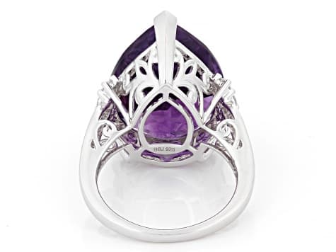 Purple Canela Amethyst Rhodium Over Sterling Silver Ring 11.80ctw