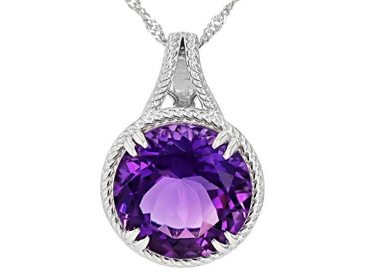 Purple Canela Amethyst Rhodium Over Sterling Silver Solitaire Pendant with Chain 11.05ct