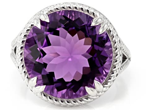 Purple Canela Amethyst Rhodium Over Sterling Silver Solitaire Ring 11.05ct