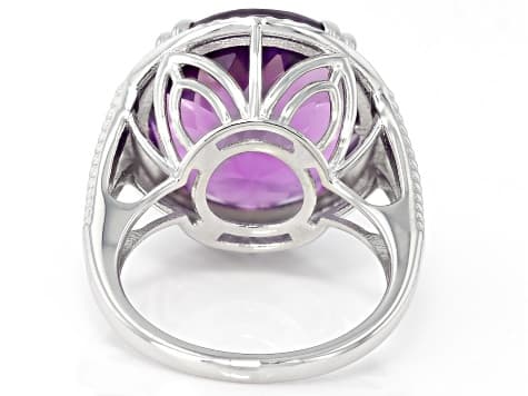 Purple Canela Amethyst Rhodium Over Sterling Silver Solitaire Ring 11.05ct