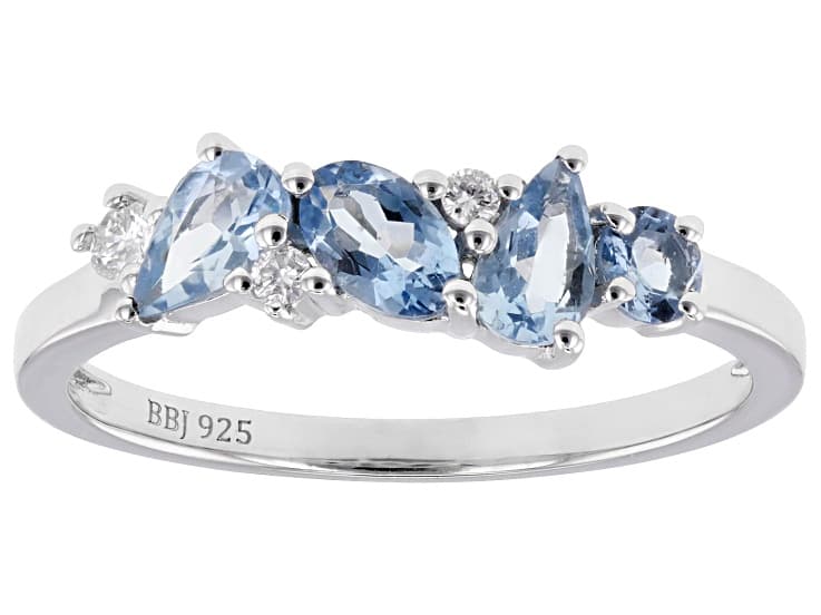 Blue Ofiki Aquamarine Rhodium Over Sterling Silver Ring 0.56ctw