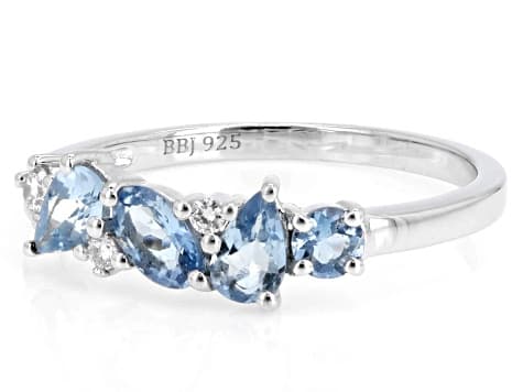 Blue Ofiki Aquamarine Rhodium Over Sterling Silver Ring 0.56ctw