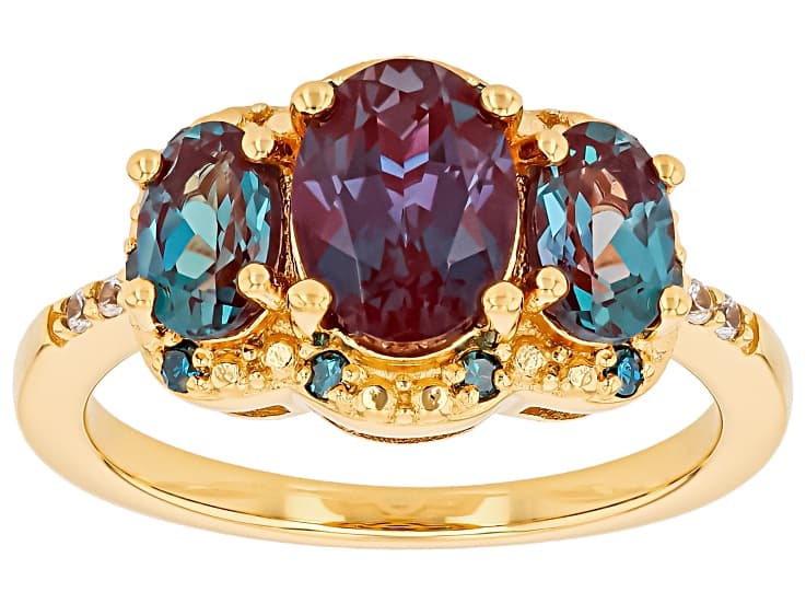 Blue Lab Created Alexandrite 18k Yellow Gold Over Silver Ring 2.26ctw