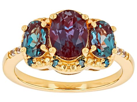 Blue Lab Created Alexandrite 18k Yellow Gold Over Silver Ring 2.26ctw