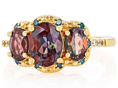 Blue Lab Created Alexandrite 18k Yellow Gold Over Silver Ring 2.26ctw