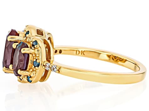 Blue Lab Created Alexandrite 18k Yellow Gold Over Silver Ring 2.26ctw