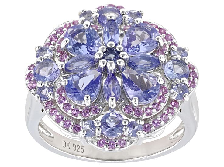 Blue Tanzanite Rhodium Over Sterling Silver Ring 2.97ctw