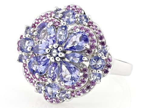 Blue Tanzanite Rhodium Over Sterling Silver Ring 2.97ctw