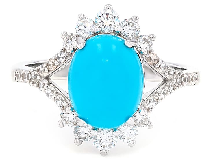 Sleeping Beauty Turquoise with Prazana® Lab Grown Diamonds F-G VS-SI Rhodium Over Silver Ring
