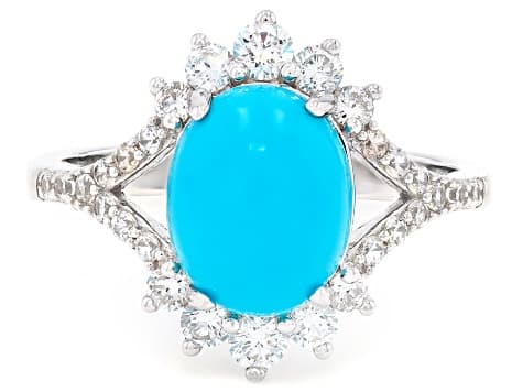 Sleeping Beauty Turquoise with Prazana® Lab Grown Diamonds F-G VS-SI Rhodium Over Silver Ring