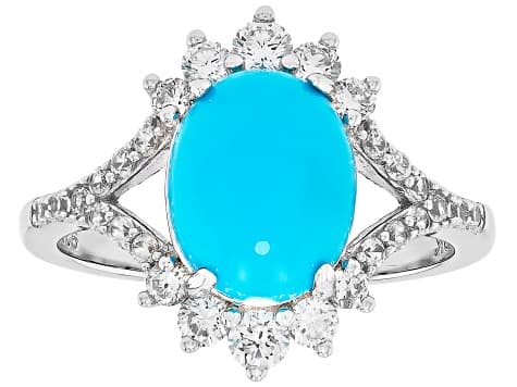 Sleeping Beauty Turquoise with Prazana® Lab Grown Diamonds F-G VS-SI Rhodium Over Silver Ring