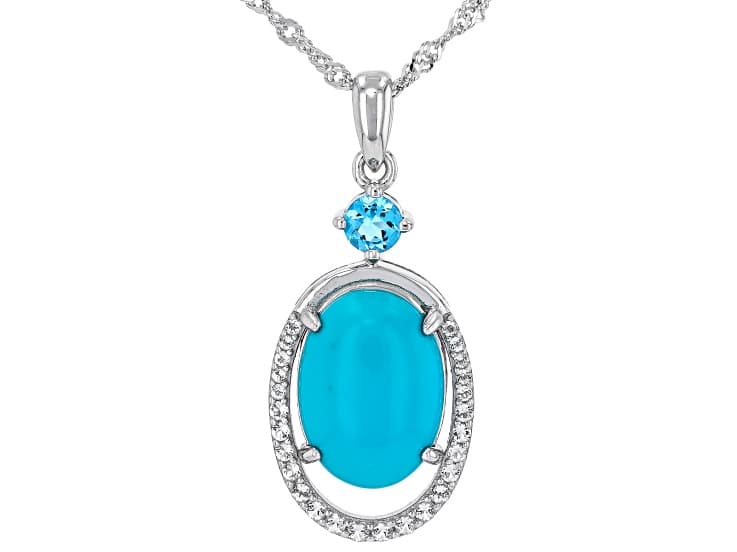 Sleeping Beauty Turquoise Rhodium Over Sterling Silver Pendant with Chain 0.90ctw