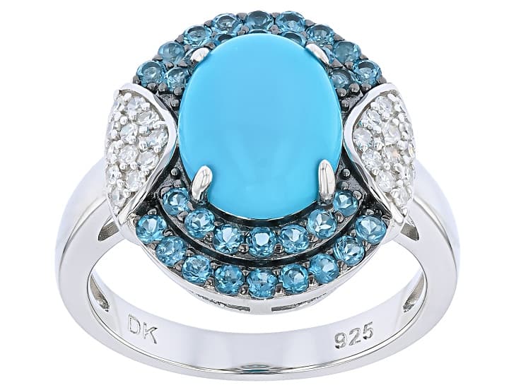 Blue Sleeping Beauty Turquoise Rhodium Over Sterling Silver Ring 0.66ctw