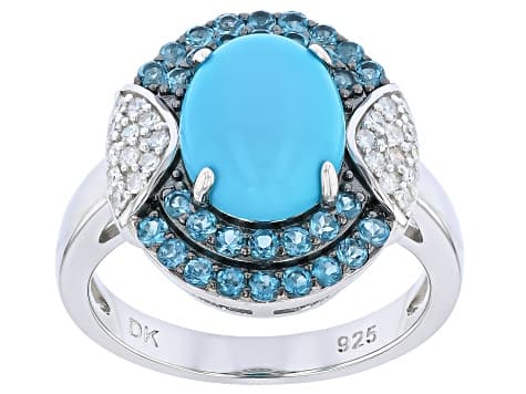 Blue Sleeping Beauty Turquoise Rhodium Over Sterling Silver Ring 0.66ctw