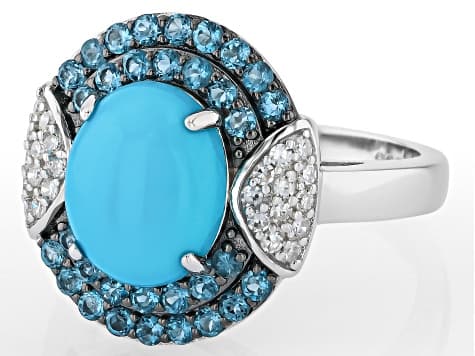 Blue Sleeping Beauty Turquoise Rhodium Over Sterling Silver Ring 0.66ctw