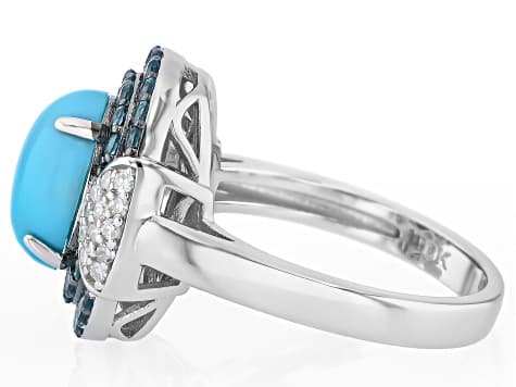 Blue Sleeping Beauty Turquoise Rhodium Over Sterling Silver Ring 0.66ctw