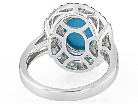 Blue Sleeping Beauty Turquoise Rhodium Over Sterling Silver Ring 0.66ctw