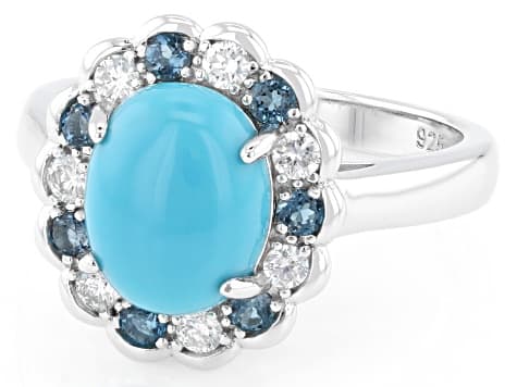 Sleeping Beauty Turquoise Rhodium Over Sterling Silver Ring 0.44ctw
