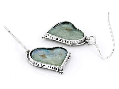 15x13mm Roman Glass Sterling Silver Heart Earrings